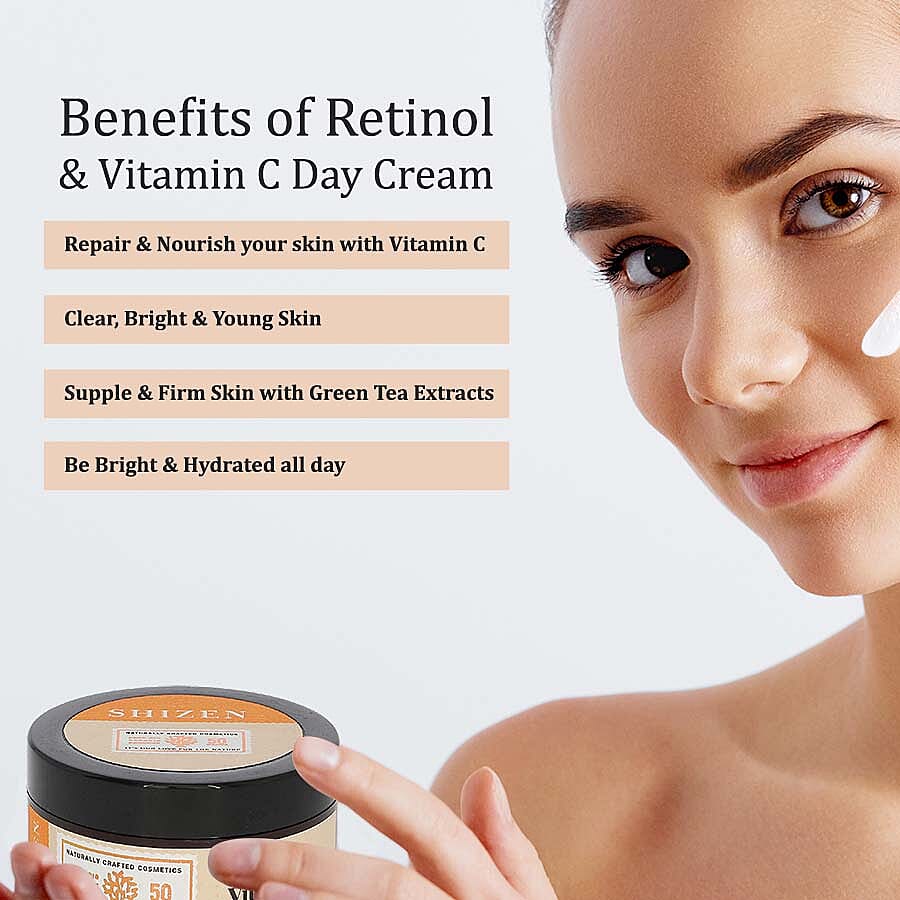 SHIZEN- Retinol - Vitamin C Day Cream - Brightening Face Cream- No Parabens 100% Organic - 50 Gms.