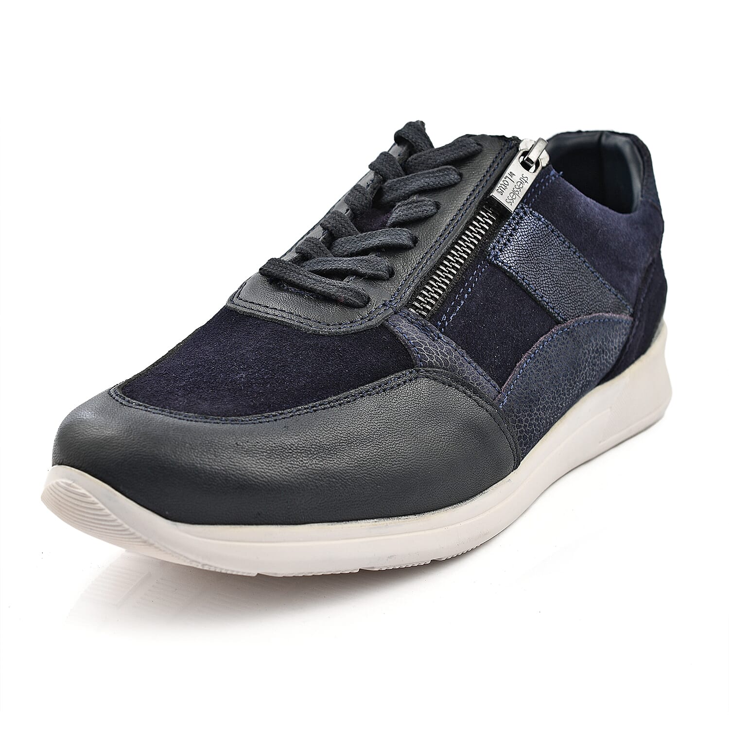 SONNY Leather Casual Zip-Up Trainers (Size 3) - Navy