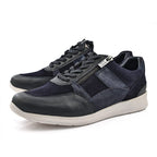 SONNY Leather Casual Zip-Up Trainers (Size 5) - Navy