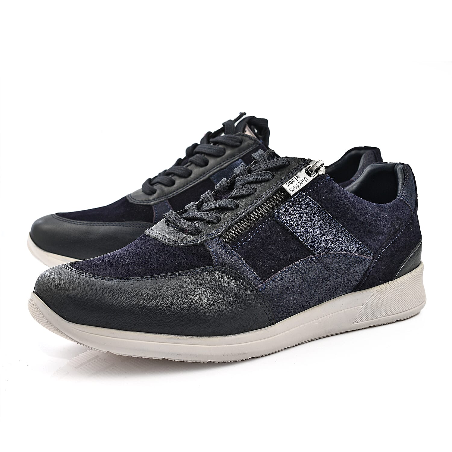 SONNY Leather Casual Zip-Up Trainers (Size 5) - Navy