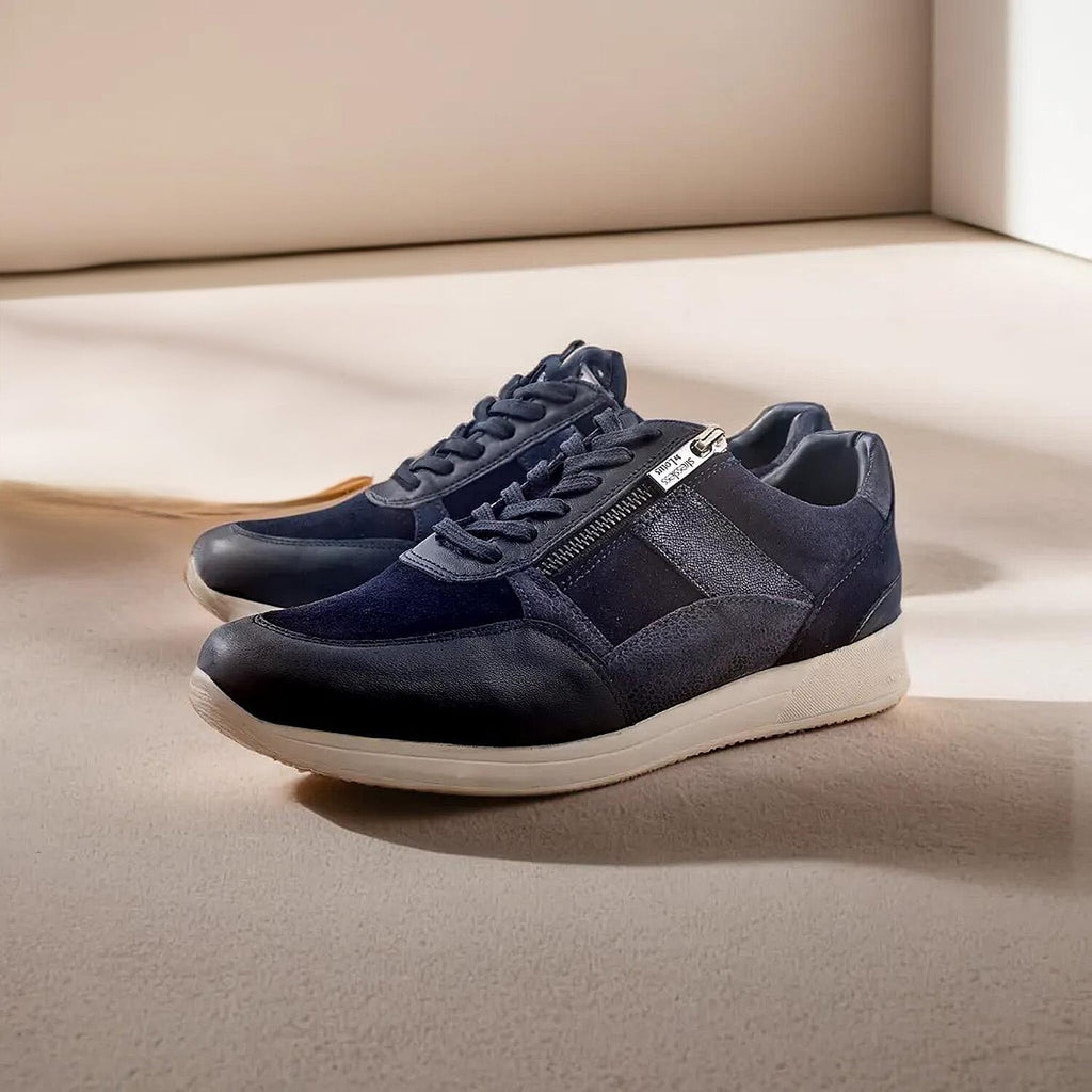 SONNY Leather Casual Zip-Up Trainers (Size 5) - Navy
