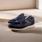 SONNY Leather Casual Zip-Up Trainers (Size 5) - Navy