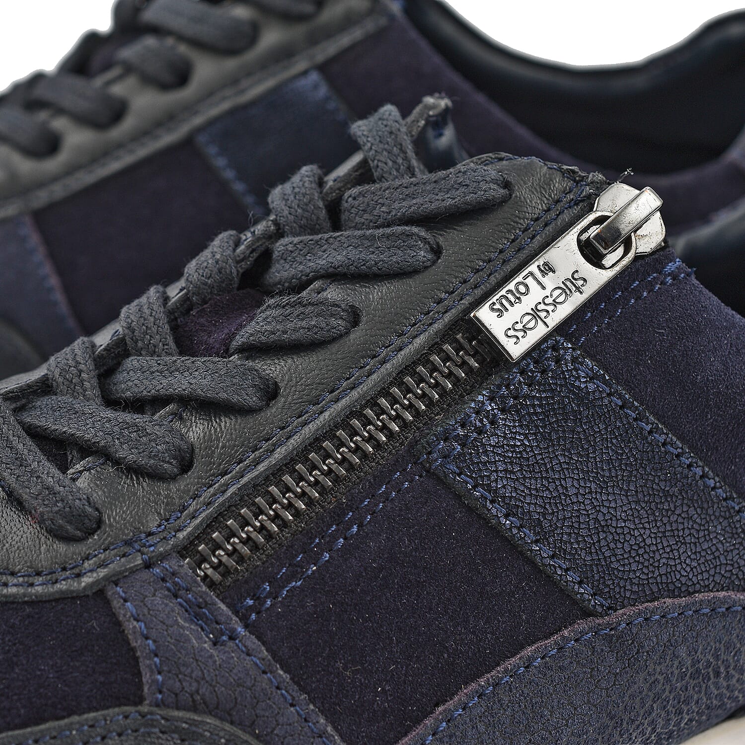 SONNY Leather Casual Zip-Up Trainers (Size 5) - Navy
