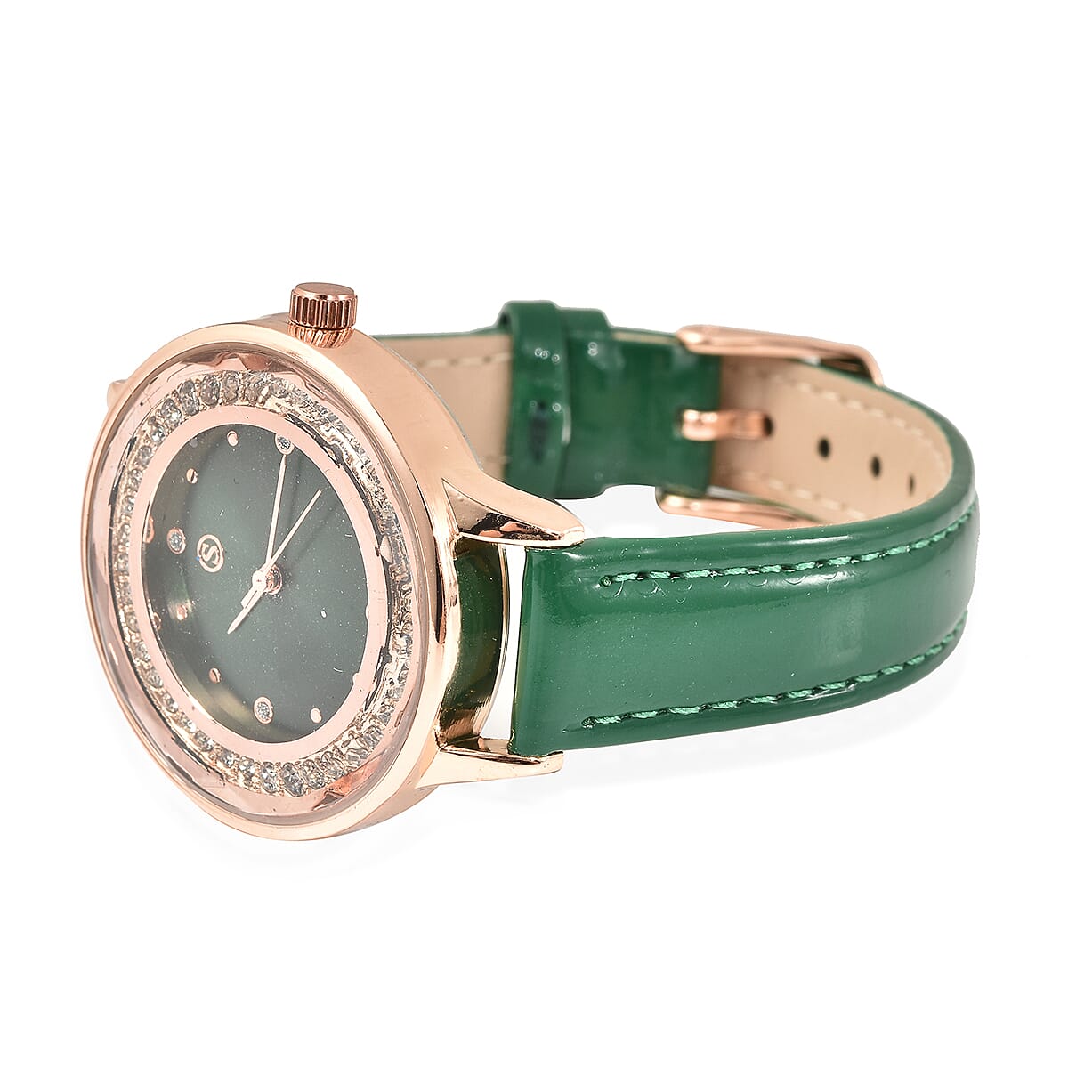 STRADA Japanese Movement Green Dial Crystal Studded Water Resistant Watch with Green Colour Strap
