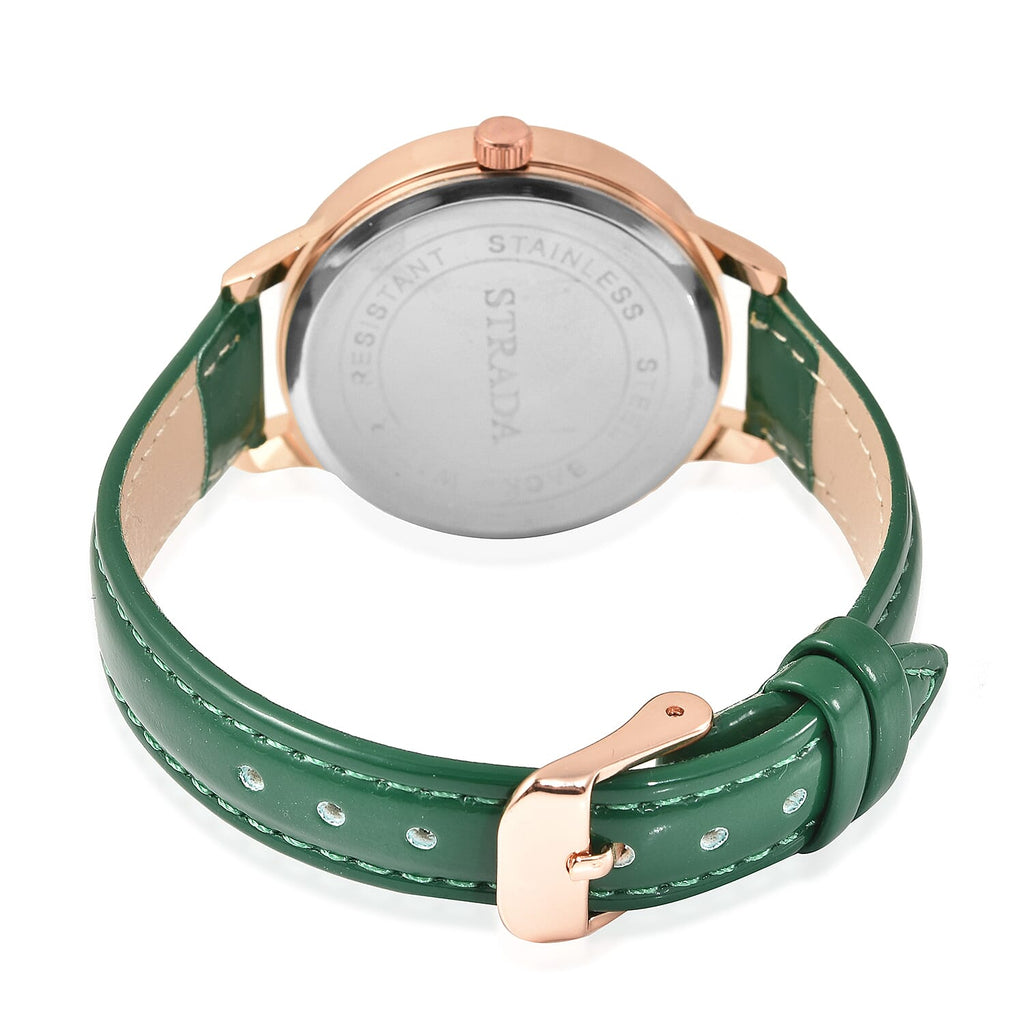 STRADA Japanese Movement Green Dial Crystal Studded Water Resistant Watch with Green Colour Strap