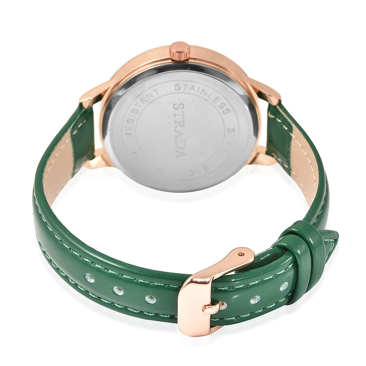 STRADA Japanese Movement Green Dial Crystal Studded Water Resistant Watch with Green Colour Strap