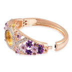 STRADA Japanese Movement Sunshine Dial Garden Theme Bangle Watch in Yellow Gold Tone with White and Purple Austrian Crystal