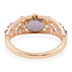 STRADA Japanese Movement Sunshine Dial Garden Theme Bangle Watch in Yellow Gold Tone with White and Purple Austrian Crystal