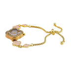 STRADA PC21S Japanese Movement Water Resistant White Crystal & Fake MOP Dial Watch with Gold Colour Chain Strap