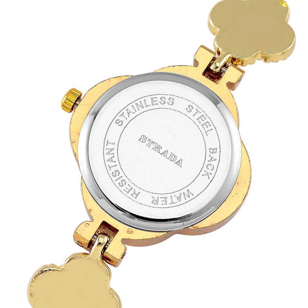 STRADA PC21S Japanese Movement Water Resistant White Crystal & Fake MOP Dial Watch with Gold Colour Chain Strap