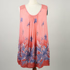 SUGARCRISP Printed Vest Top with Border Detail and Lace Shoulder in Coral (One Size- 60x75cm) CB - 29in