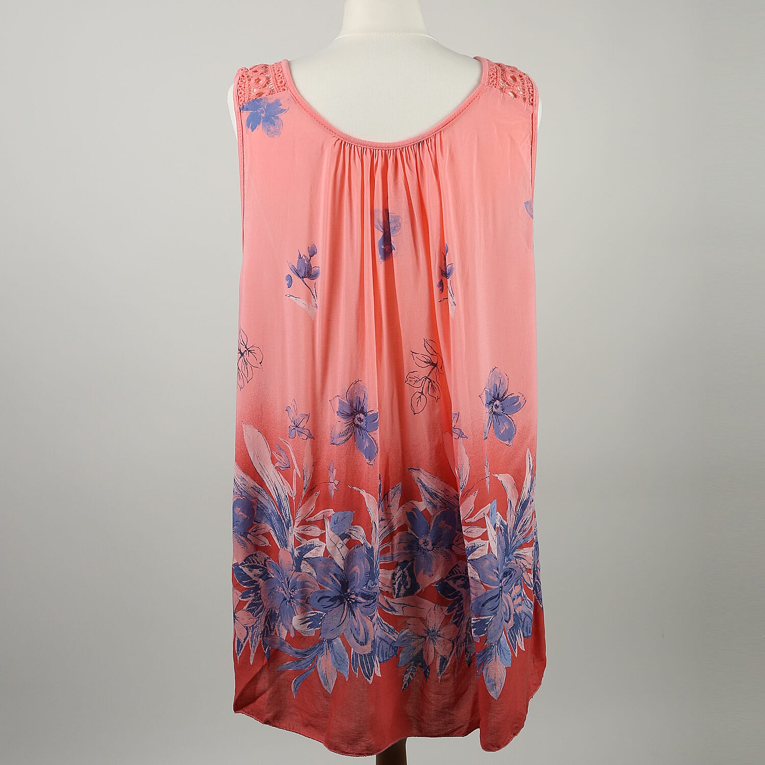 SUGARCRISP Printed Vest Top with Border Detail and Lace Shoulder in Coral (One Size- 60x75cm) CB - 29in