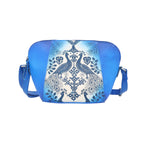 SUKRITI 100% Genuine Leather Peacock Hand Painted Crossbody Bag (28x9x20cm) with Adjustable Shoulder Strap - Royal Blue