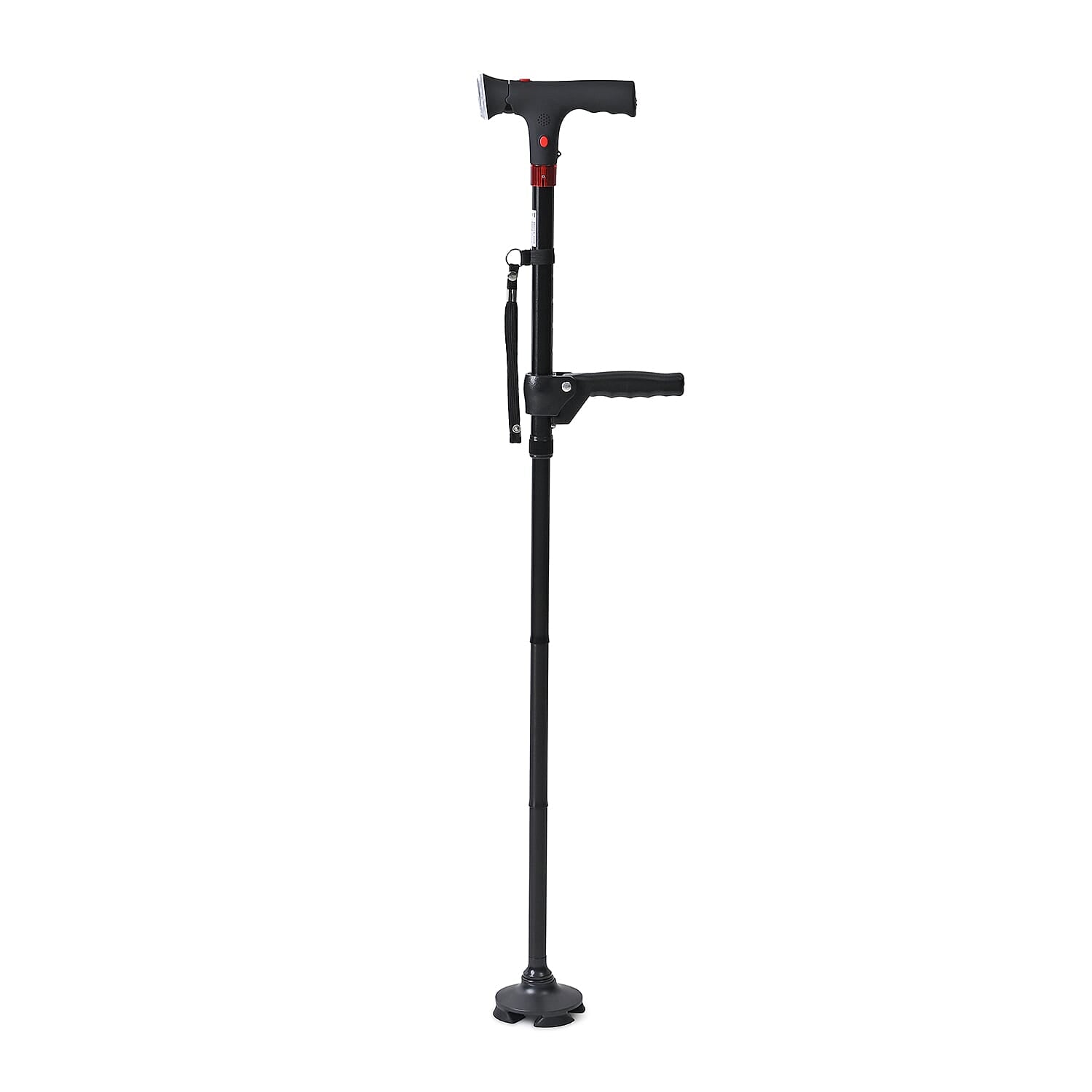 Smart Easy Up Cane (2 Handle) - Adjustable Height (85-97cm) Walking Stick with Light, SOS Alarm & Swivel Base - Black