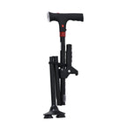 Smart Easy Up Cane (2 Handle) - Adjustable Height (85-97cm) Walking Stick with Light, SOS Alarm & Swivel Base - Black