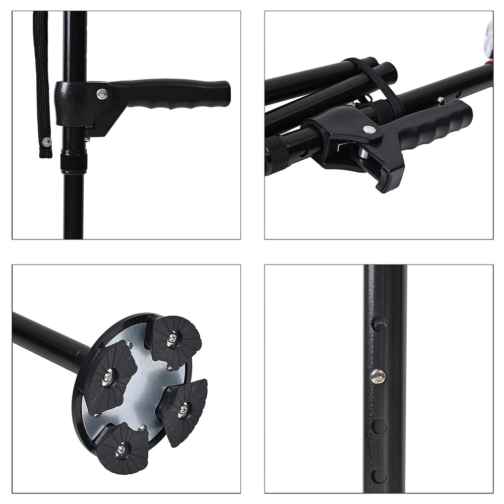 Smart Easy Up Cane (2 Handle) - Adjustable Height (85-97cm) Walking Stick with Light, SOS Alarm & Swivel Base - Black