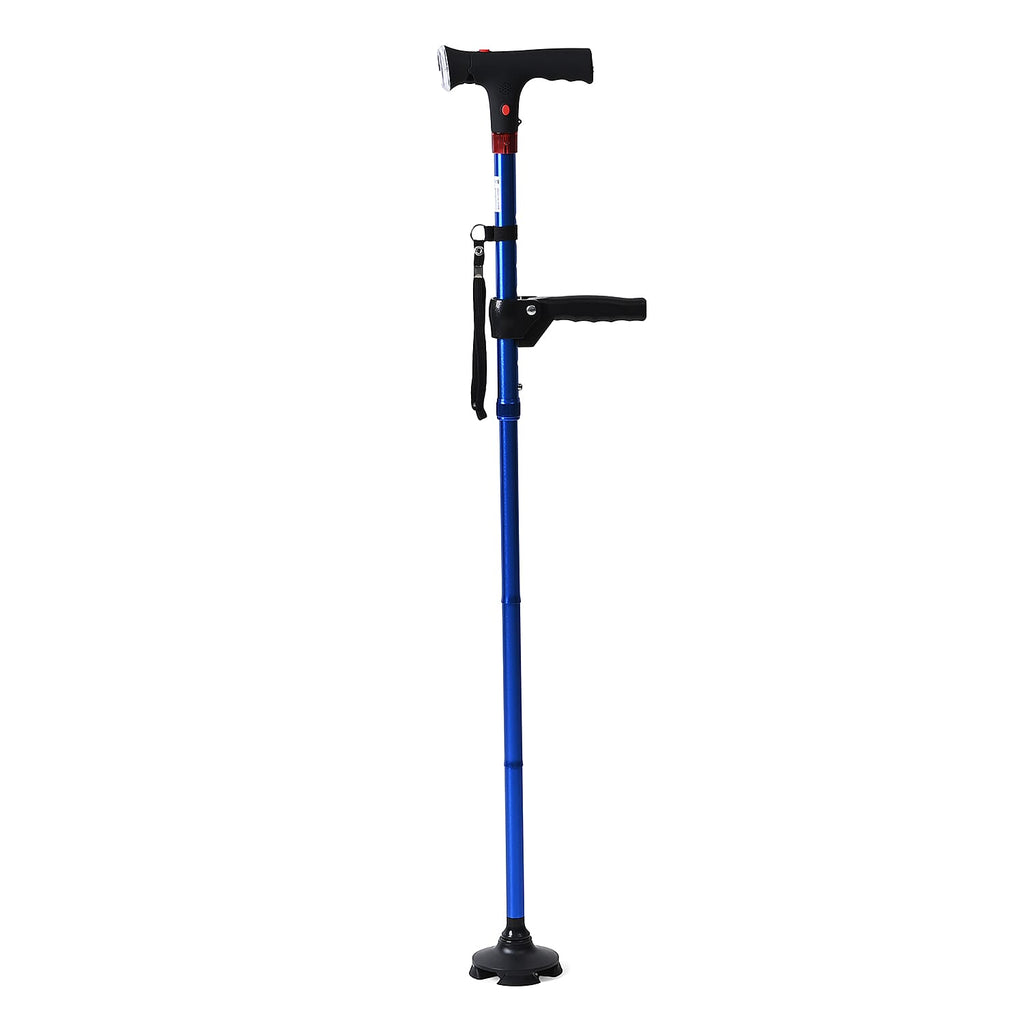 Smart Easy Up Cane (2 Handle) - Adjustable Height (85-97cm) Walking Stick with Light, SOS Alarm - Swivel Base - Blue