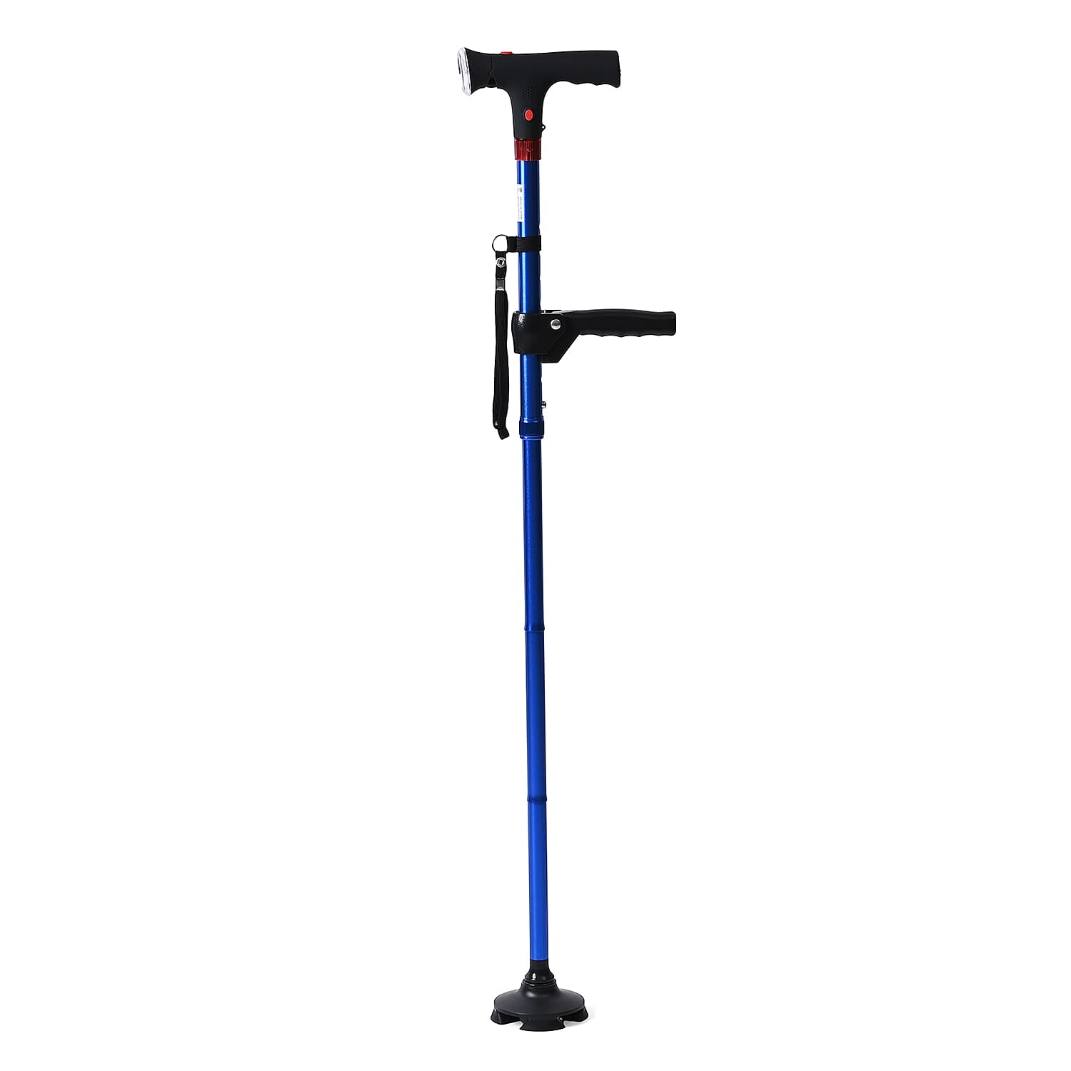 Smart Easy Up Cane (2 Handle) - Adjustable Height (85-97cm) Walking Stick with Light, SOS Alarm - Swivel Base - Blue