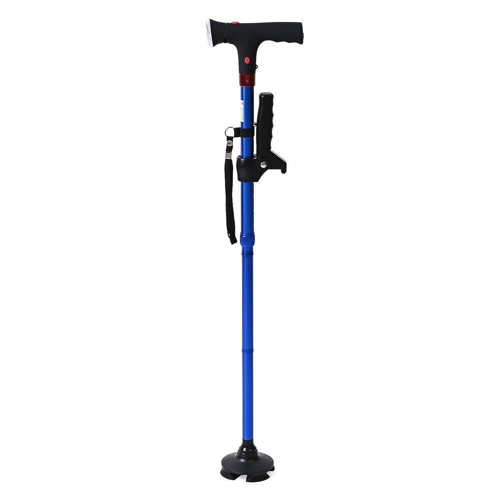 Smart Easy Up Cane (2 Handle) - Adjustable Height (85-97cm) Walking Stick with Light, SOS Alarm - Swivel Base - Blue