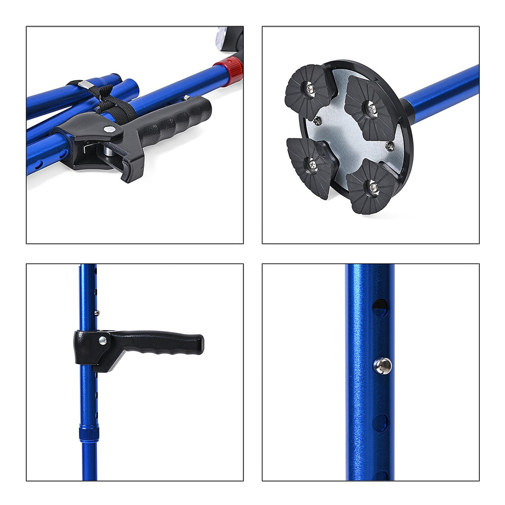 Smart Easy Up Cane (2 Handle) - Adjustable Height (85-97cm) Walking Stick with Light, SOS Alarm - Swivel Base - Blue