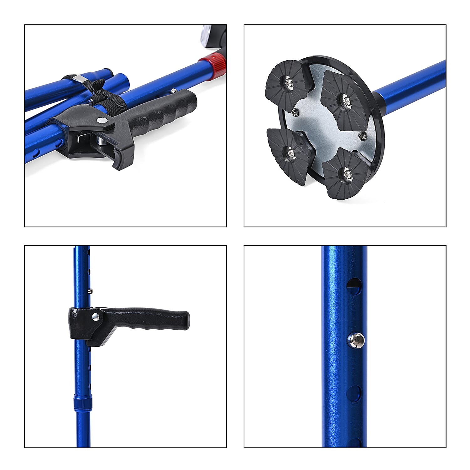 Smart Easy Up Cane (2 Handle) - Adjustable Height (85-97cm) Walking Stick with Light, SOS Alarm - Swivel Base - Blue
