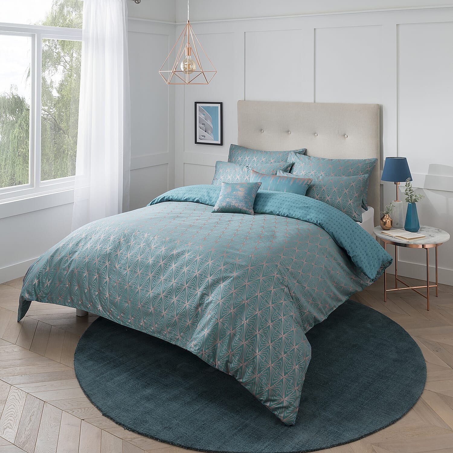 Samantha Faiers Caspia 100% Cotton Duvet Cover with 2 Pillowcases Double (Size 200x200 Cm) - Teal