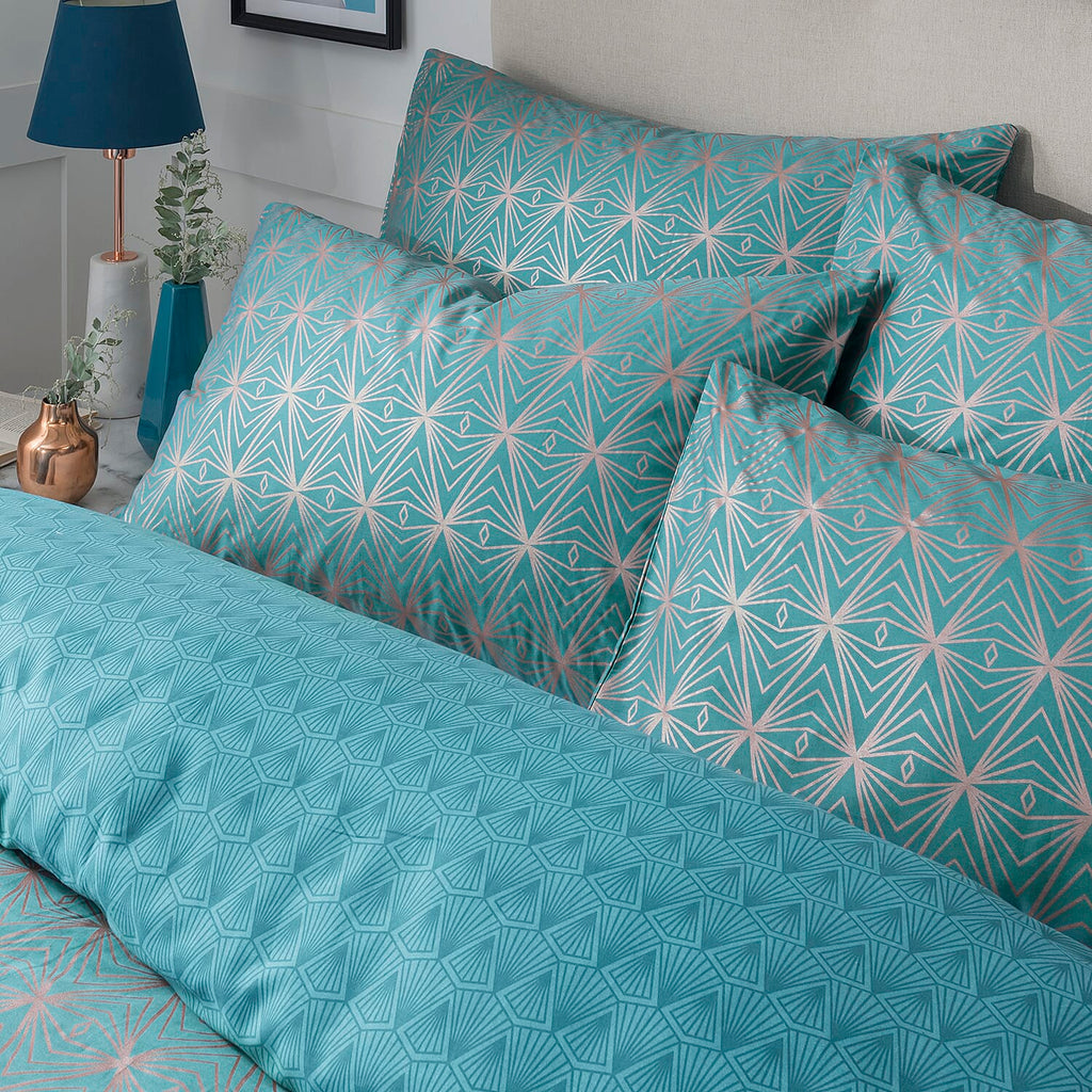 Samantha Faiers Caspia 100% Cotton Duvet Cover with 2 Pillowcases Double (Size 200x200 Cm) - Teal