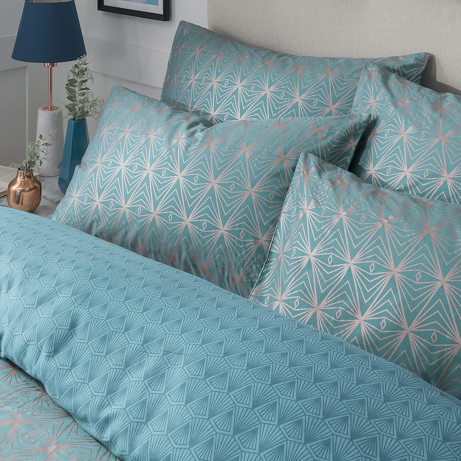 Samantha Faiers Caspia 100% Cotton Duvet Cover with 2 Pillowcases Double (Size 200x200 Cm) - Teal
