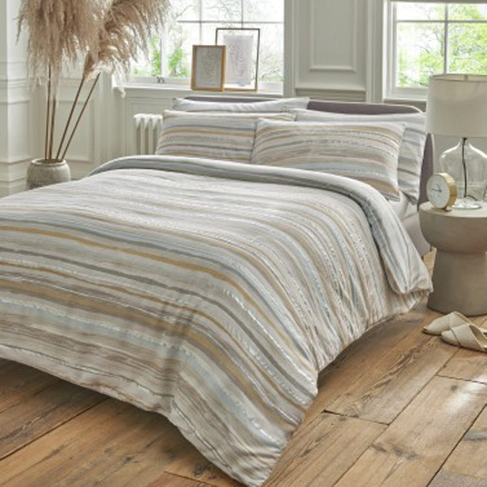 Samantha Faiers Serena Stripe 100% Cotton Duvet Cover with 2 Pillowcases Double (Size 200x200 Cm) - Mineral