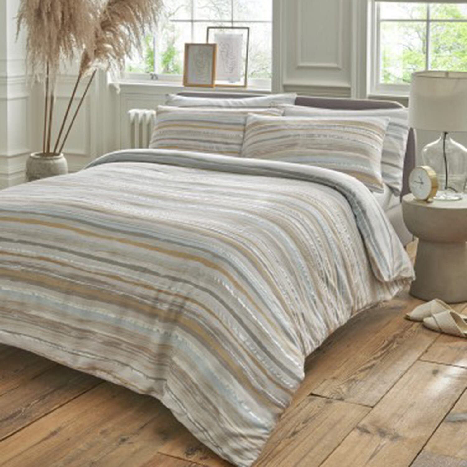 Samantha Faiers Serena Stripe 100% Cotton Duvet Cover with 2 Pillowcases Double (Size 200x200 Cm) - Mineral
