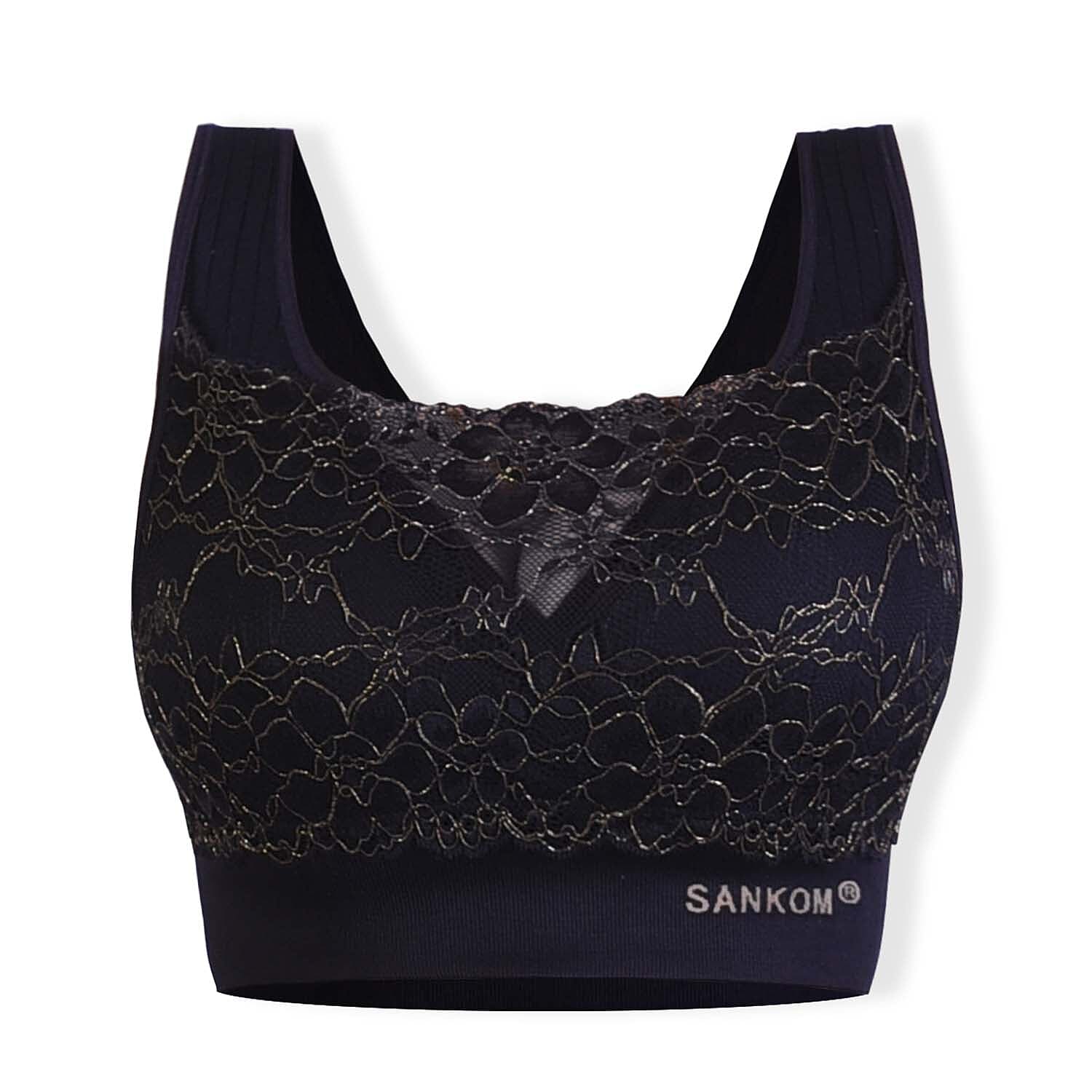 Sankom Switzerland Patent Classic Bra With Lace (Size M-L) - Black - Gold