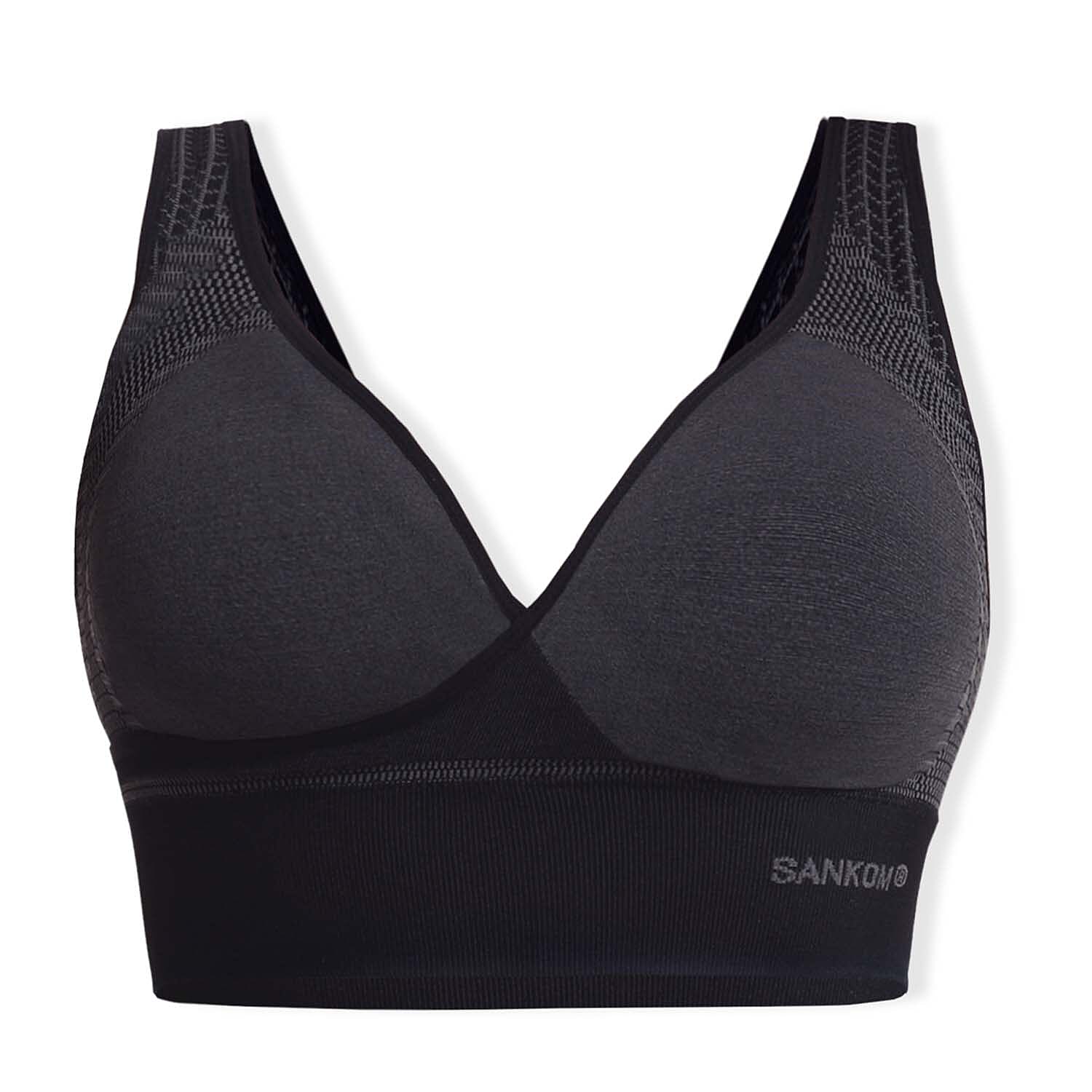 SANKOM Classic Wire-Free Posture Support - Seamless Breathable Comfort Bra with Removable Pads (Size - M-L) - Black