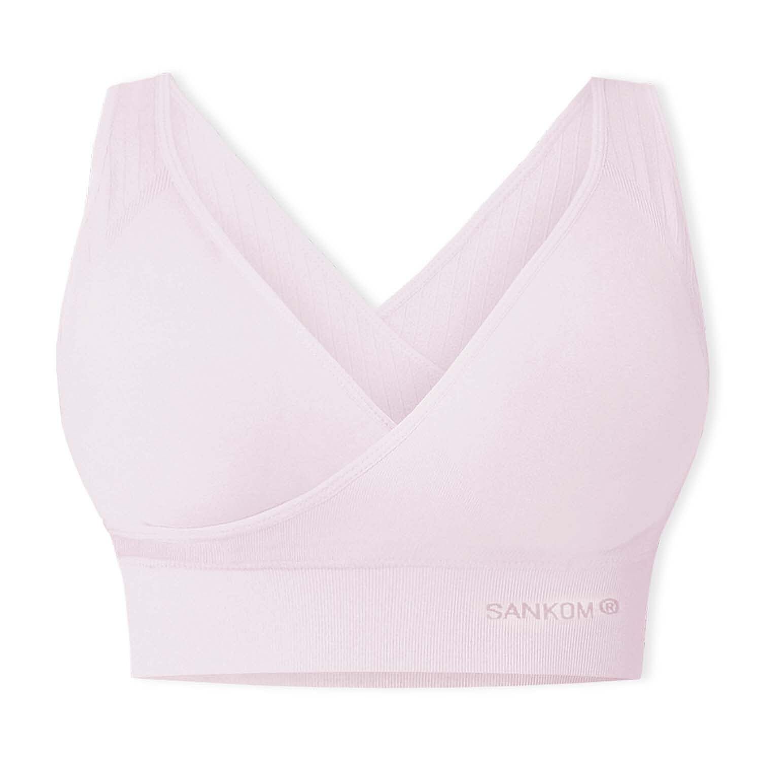 SANKOM Classic Wire-Free Posture Support - Seamless Breathable Comfort Bra with Removable Pads (Size - M-L) - Light Pink
