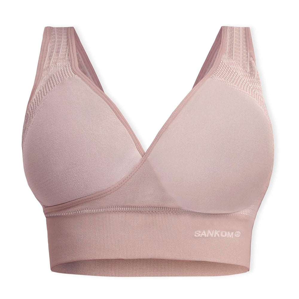 SANKOM Classic Wire-Free Posture Support - Seamless Breathable Comfort Bra with Removable Pads (Size - M-L) - Peach