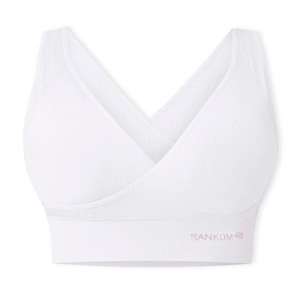 SANKOM Classic Wire-Free Posture Support - Seamless Breathable Comfort Bra with Removable Pads (Size - M-L) - White