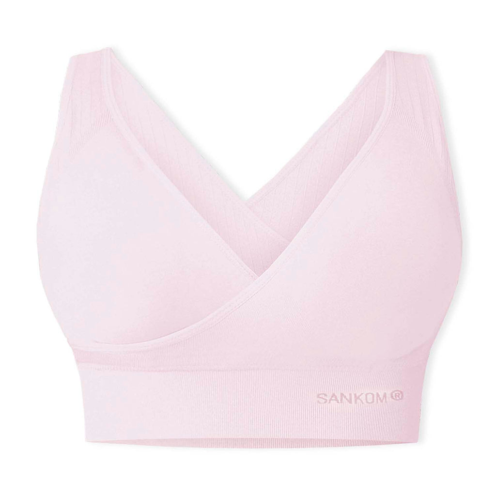 SANKOM Classic Wire-Free Posture Support - Seamless Breathable Comfort Bra with Removable Pads (Size - S-M) - Light Pink