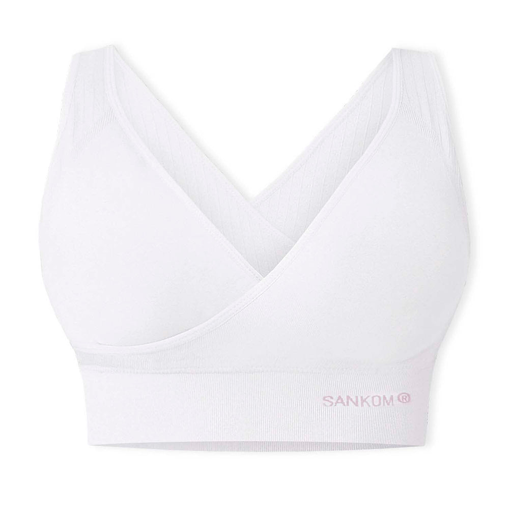 SANKOM Classic Wire-Free Posture Support - Seamless Breathable Comfort Bra with Removable Pads (Size - S-M) - White