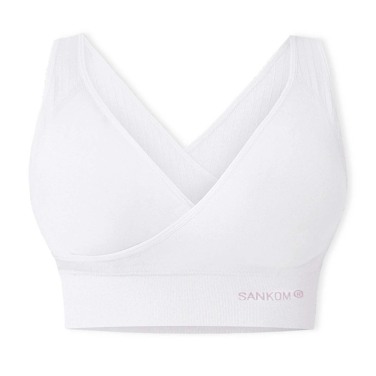 SANKOM Classic Wire-Free Posture Support - Seamless Breathable Comfort Bra with Removable Pads (Size - S-M) - White