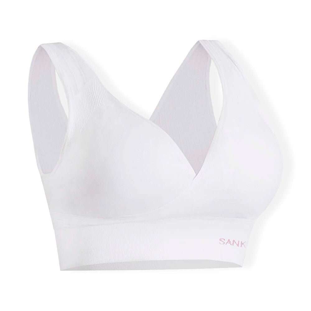 SANKOM Classic Wire-Free Posture Support - Seamless Breathable Comfort Bra with Removable Pads (Size - XL-XXL) - White