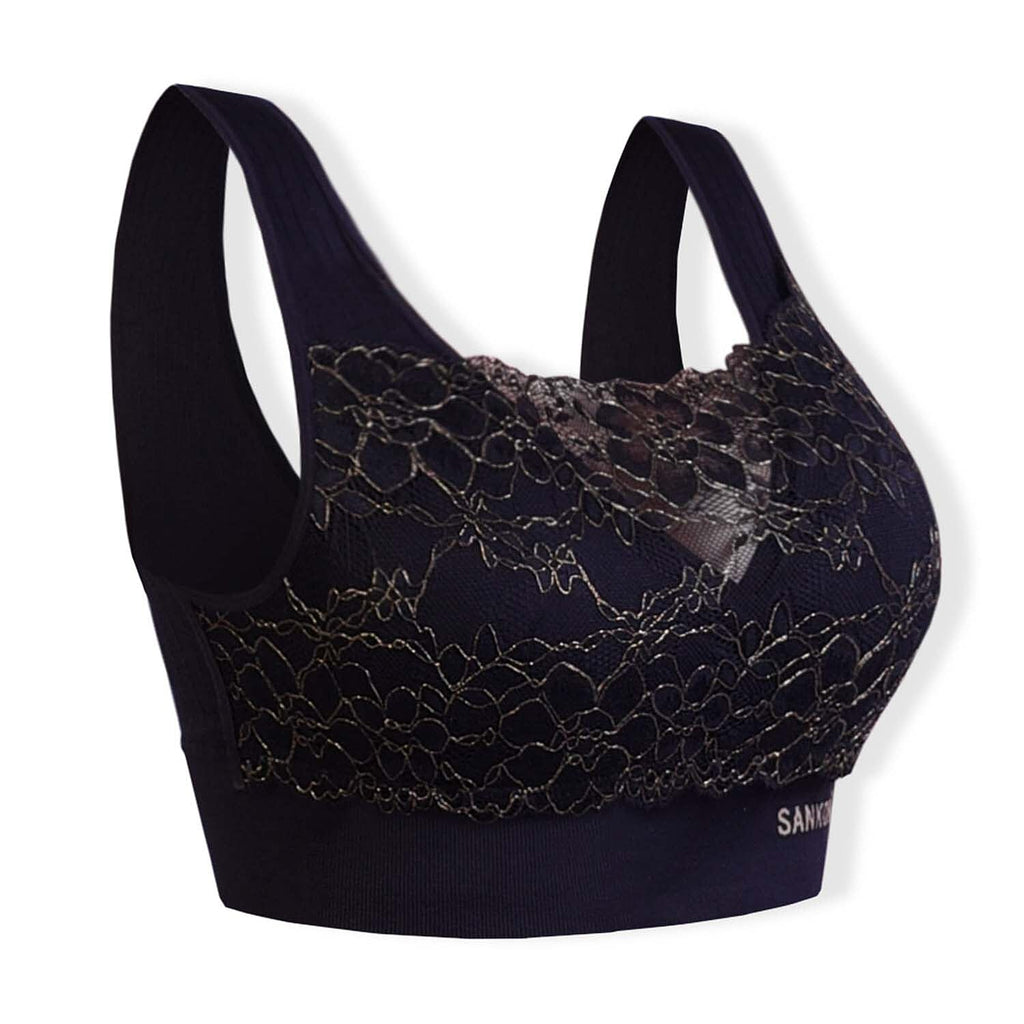 Sankom Switzerland Patent Classic Bra With Lace (Size XXXL) - Black - Gold