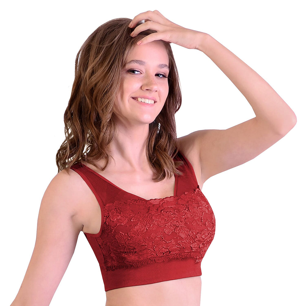 Sankom Bordeaux Lace Functional Classic Bra (Size XL-XXL) - Red