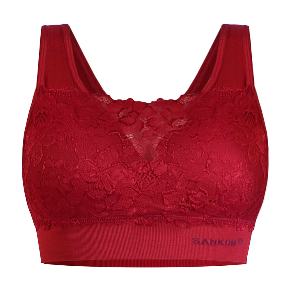 Sankom Bordeaux Lace Functional Classic Bra (Size XL-XXL) - Red