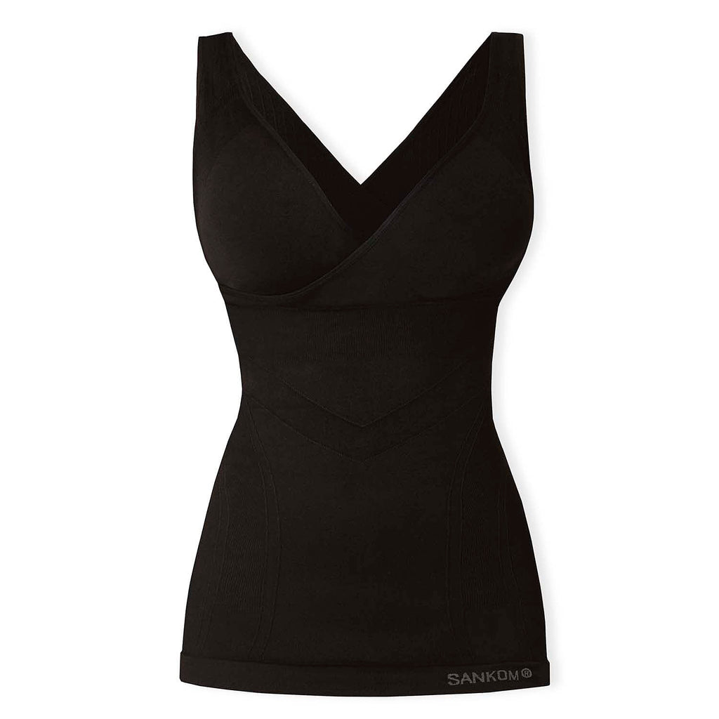 SANKOM Classic Seamless Wire-Free Bra with Vest - For Posture Correction - Body Slimming Vest (Size - L-XL) - Black