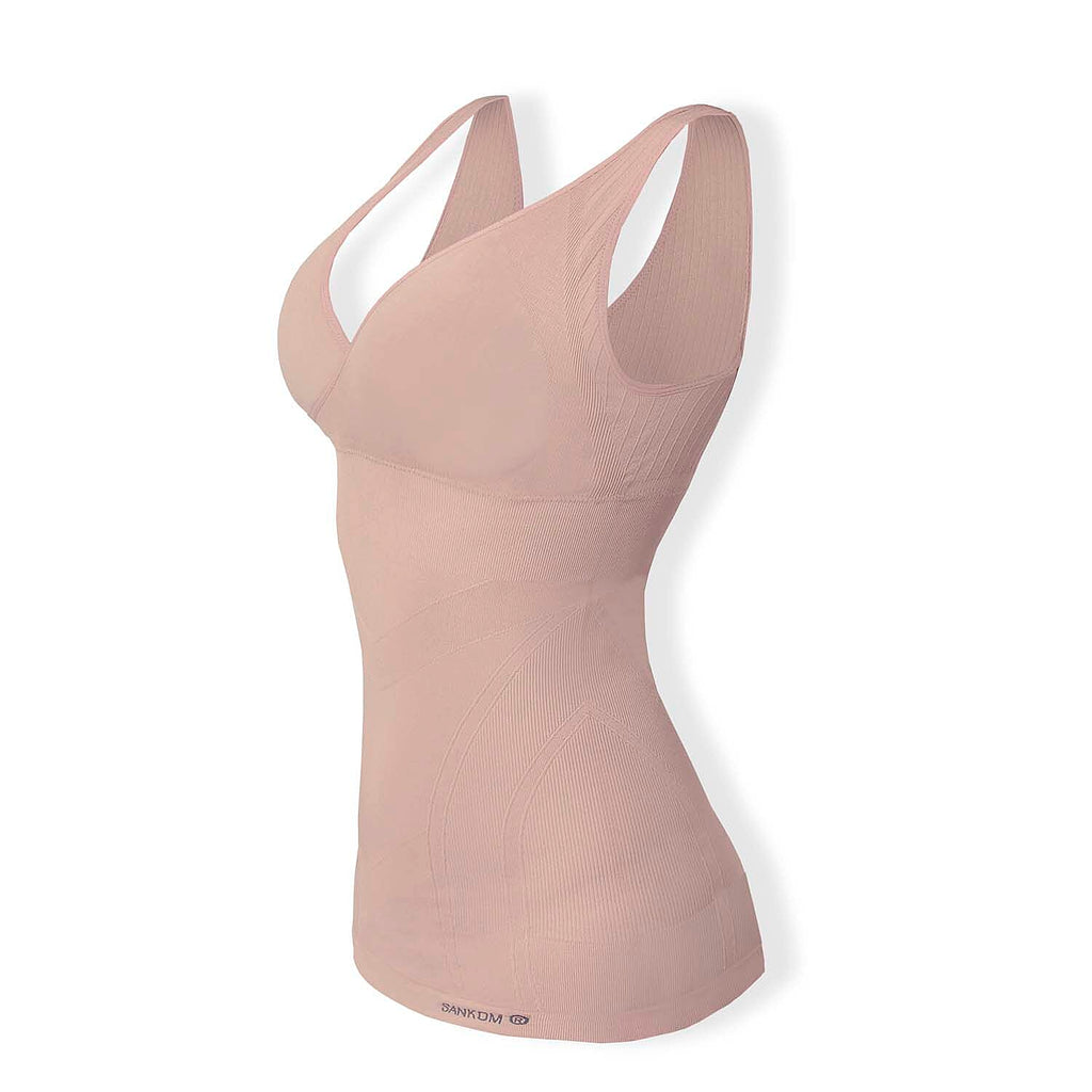 SANKOM Classic Seamless Wire-Free Bra with Vest - For Posture Correction - Body Slimming Vest (Size - L-XL) - Peach