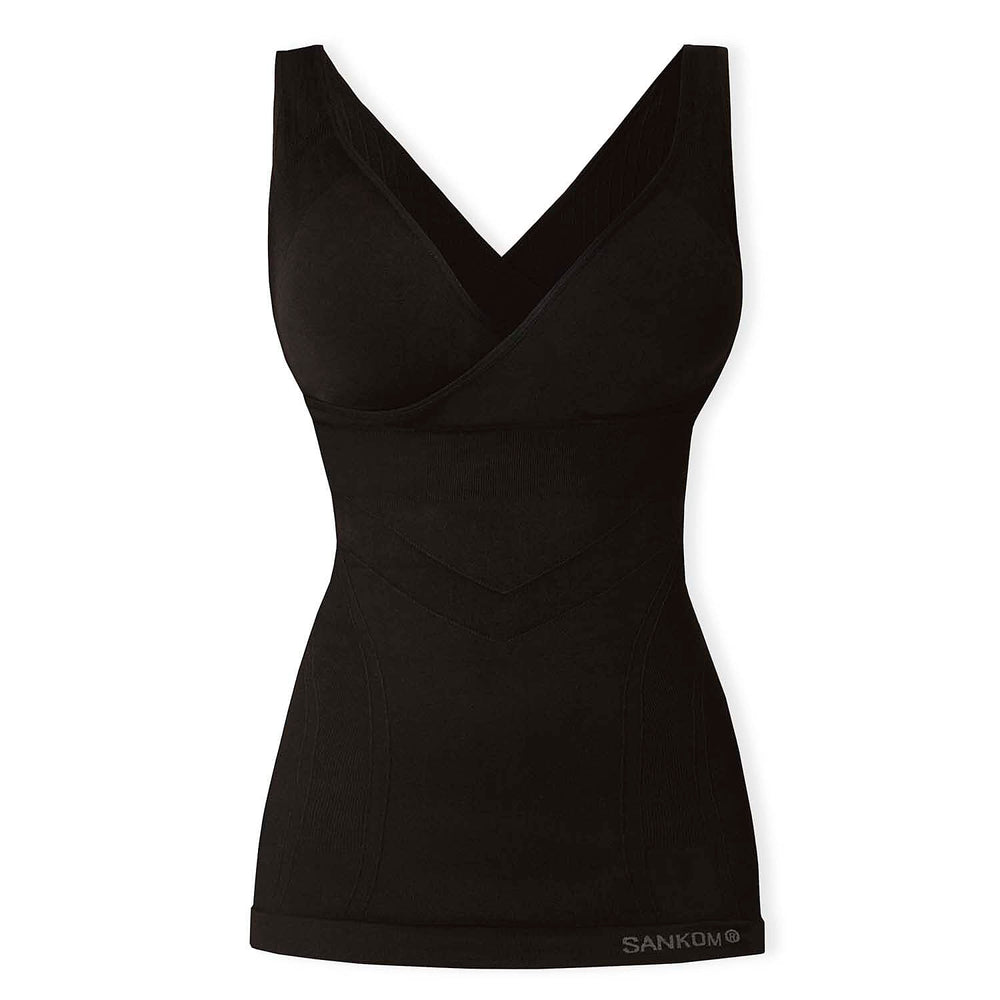 SANKOM Classic Seamless Wire-Free Bra with Vest - For Posture Correction - Body Slimming Vest (Size - S-M) - Black