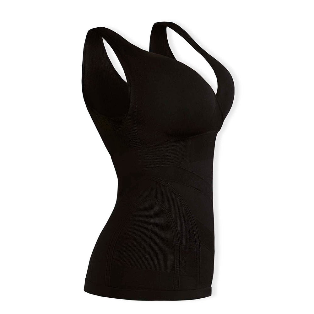 SANKOM Classic Seamless Wire-Free Bra with Vest - For Posture Correction - Body Slimming Vest (Size - S-M) - Black
