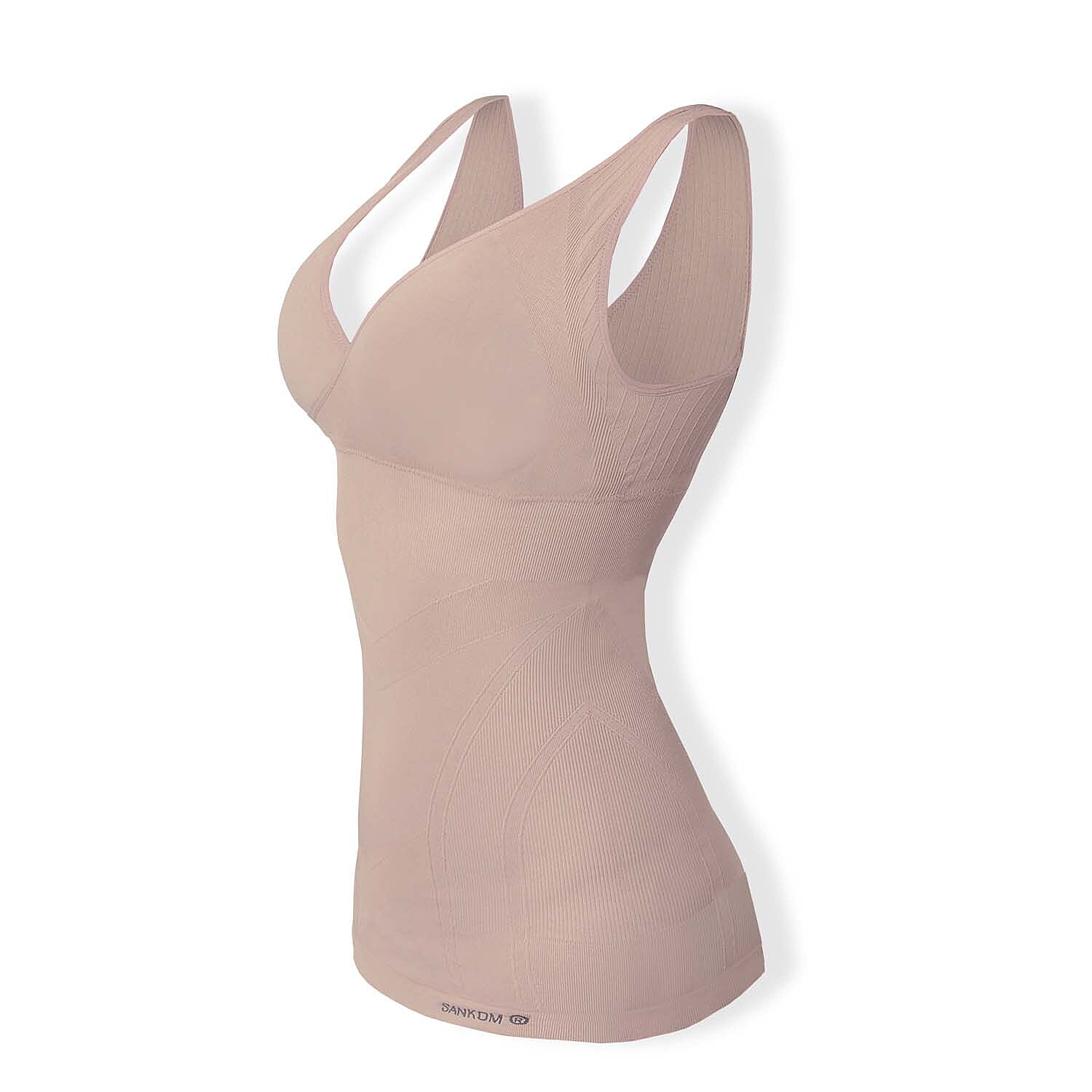 SANKOM Classic Seamless Wire-Free Bra with Vest - For Posture Correction - Body Slimming Vest (Size - S-M) - Peach