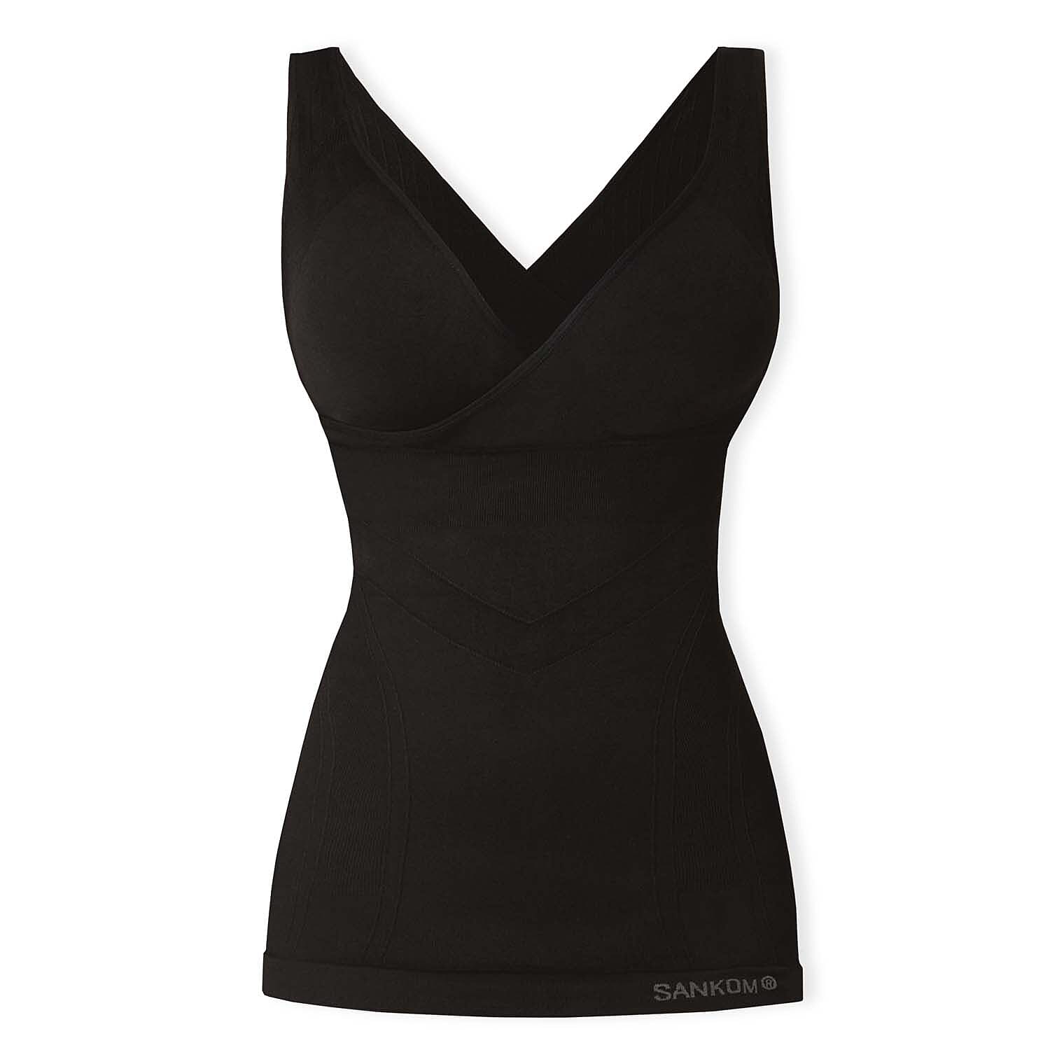 SANKOM Classic Seamless Wire-Free Bra with Vest - For Posture Correction - Body Slimming Vest (Size - XL-XXL) - Black