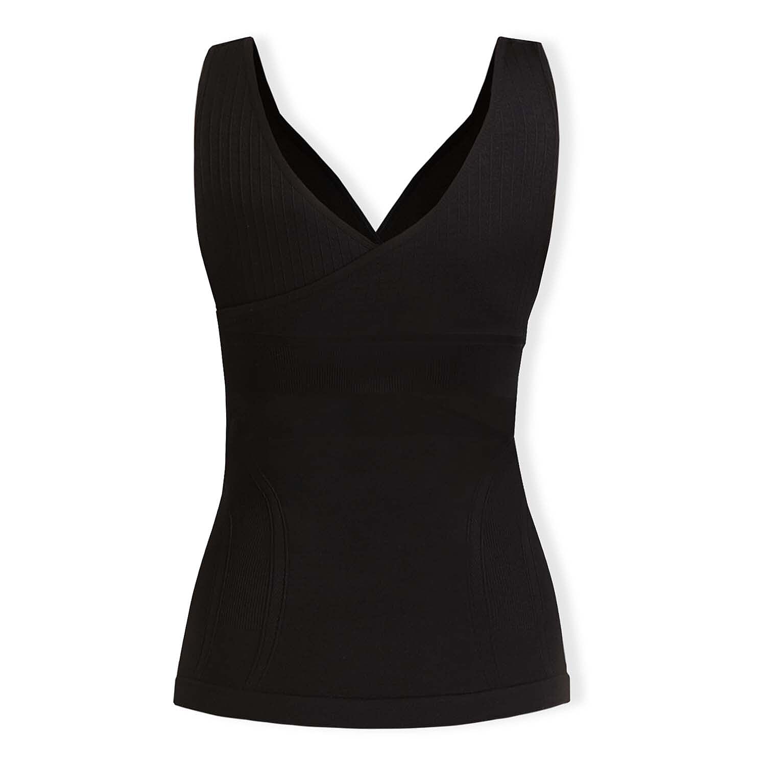 SANKOM Classic Seamless Wire-Free Bra with Vest - For Posture Correction - Body Slimming Vest (Size - XL-XXL) - Black