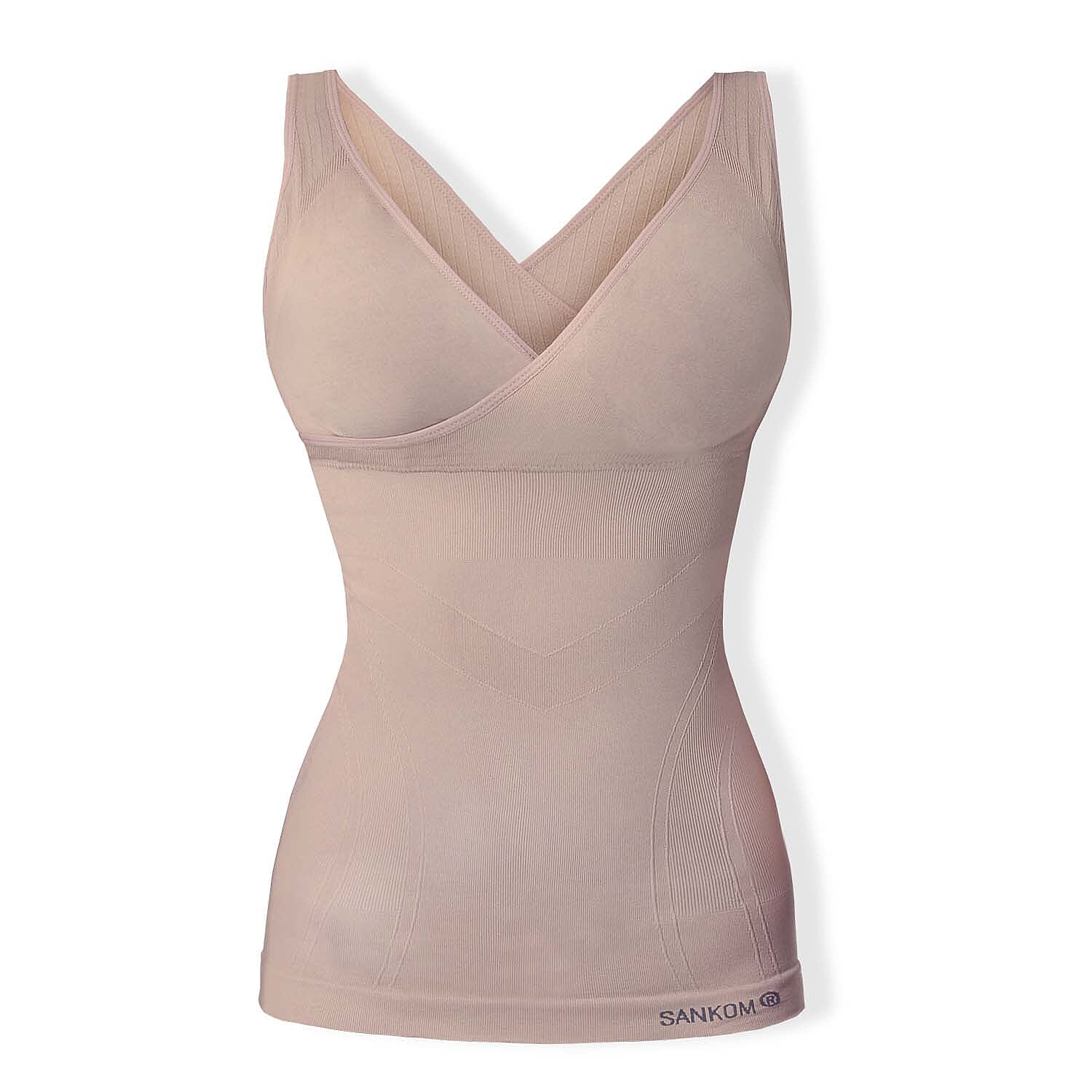 SANKOM Classic Seamless Wire-Free Bra with Vest - For Posture Correction - Body Slimming Vest (Size - XL-XXL) - Peach